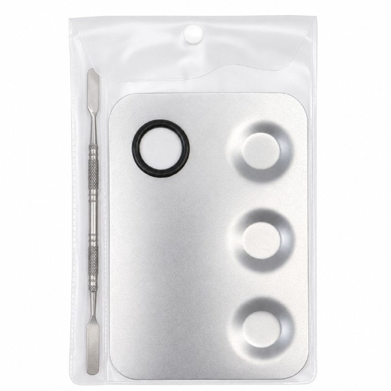 PALETA METALICA DE MAQUILLAJE CON ESPATULA DE PRECISION DE ACERO INOXIDABLE