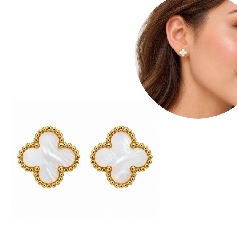 ARITOS DE ENCHAPE PARA DAMA CON DISEÑO DE FLOR 1CM (DUPE DE VAN CLEEF)