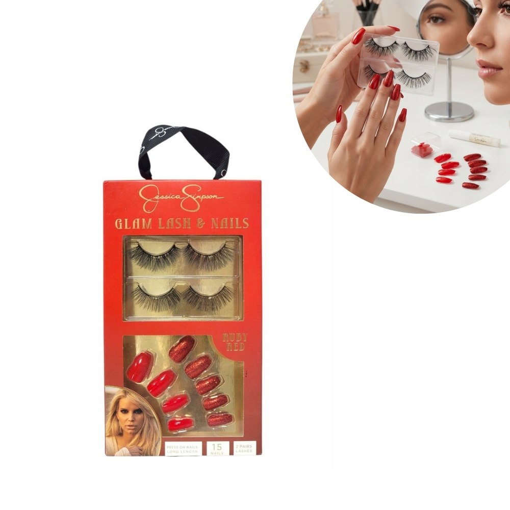 SET DE UÑAS PRESS ON Y PESTAÑAS POSTIZAS GLAM LASH & NAILS JESSICA SIMPSON 1 UND