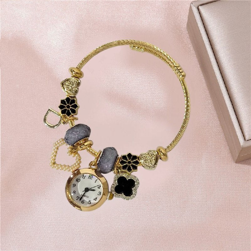 RELOJ ECONOMICO ESTILO PANDORA PARA DAMA DE ACERO CON BAÑO DE ENCHAPE