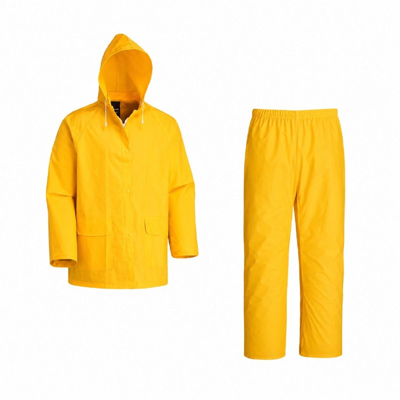 CONJUNTO IMPERMEABLE PARA LLUVIA CHAQUETA CON CAPUCHA Y PANTALON AMARILLO