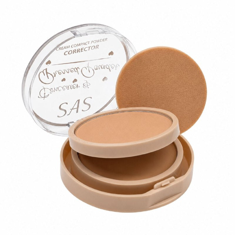 POLVOS COMPACTOS Y CORRECTOR EN CREMA PORTÁTIL MAQUILLAJE ECONÓMICO SAS 6.2g 4.7g