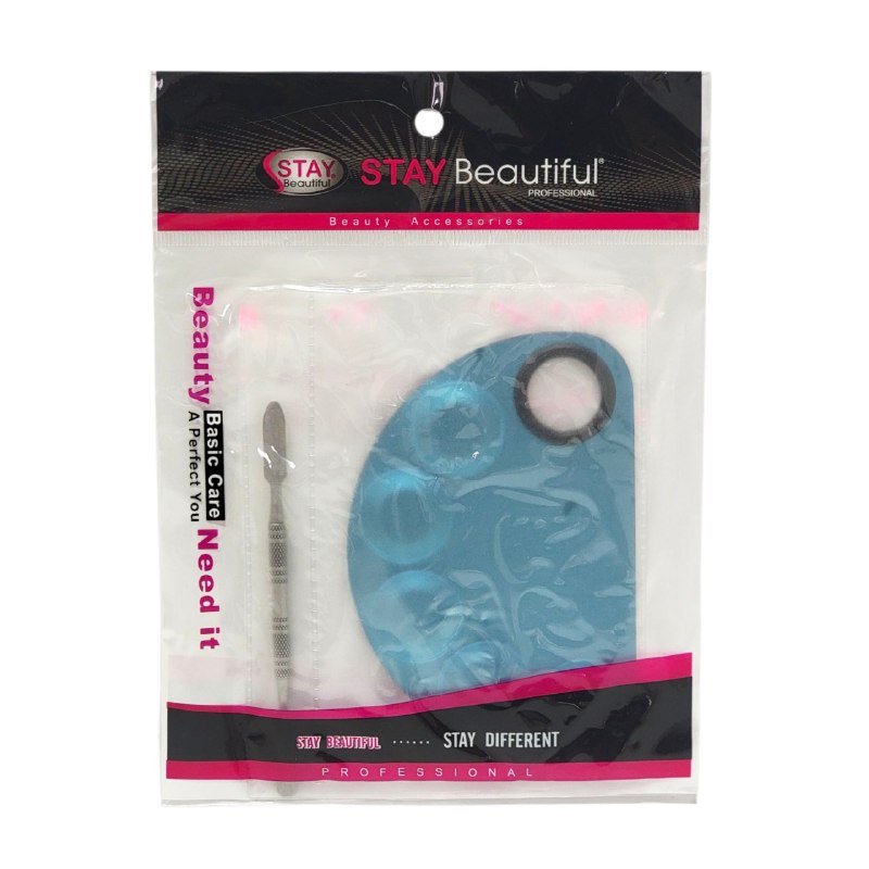 PALETA METALICA PARA MAQUILLAJE MEZCLA BASES, CORRECTORES, ETC PROFESIONAL STAY BEAUTIFUL 8.2X12.2, 3 ESTILOS