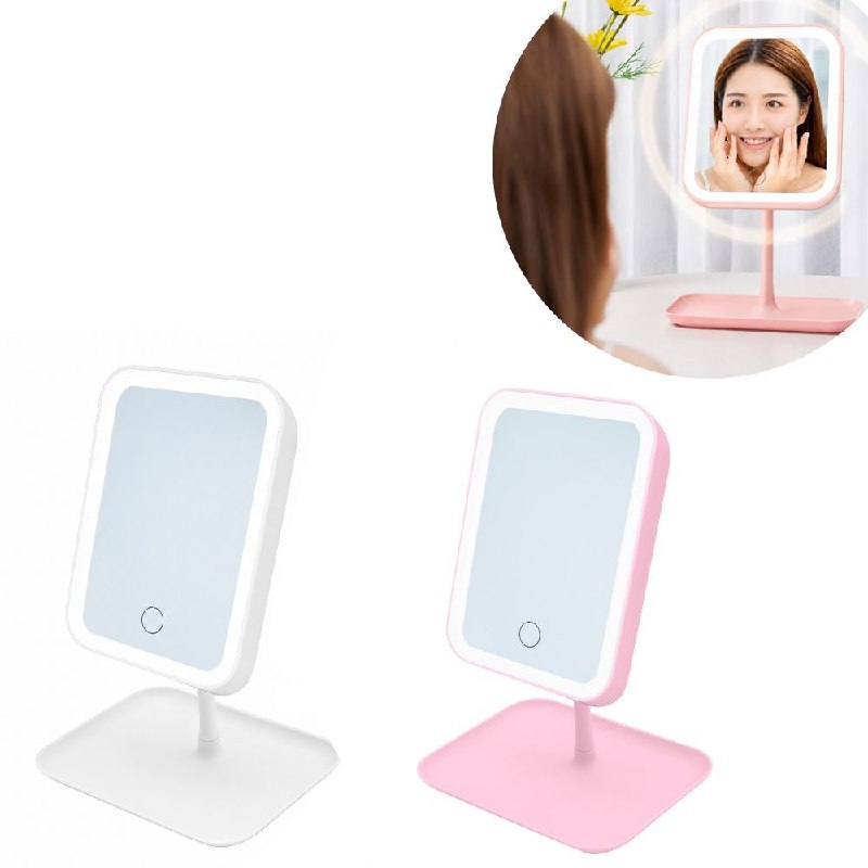 ESPEJO PARA MAQUILLAJE CON LUZ LED RECARGABLE Y BASE ORGANIZADORA 12X16CM