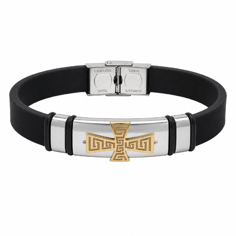 PULSERA DE ENCHAPE PARA CABALLERO, DISEÑO CRUZ 21CM