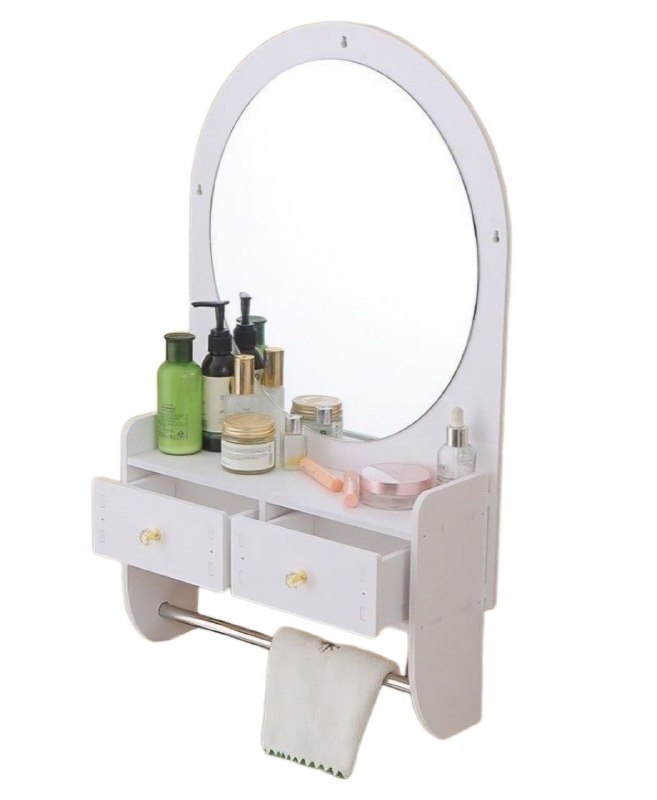 ESTANTE ORGANIZADOR DE PARED PARA BAÑO, TOCADOR CON ESPEJO COLOR BLANCO