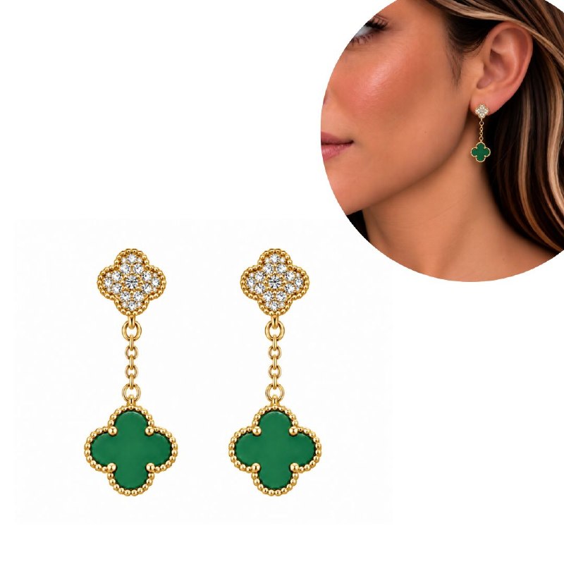 ARITOS DE ENCHAPE PARA DAMA CON DISEÑO DE FLOR 2.6CM (DUPE DE VAN CLEEF)