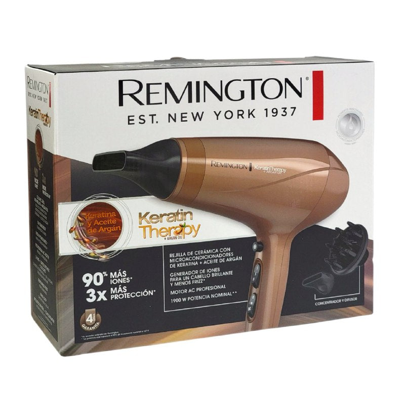 SECADORA PARA EL CABELLO DE QUERATINA Y ACEITE DE ARGAN DE CERAMICA BRILLANTE Y MENOS FRIZZ REMINGTON