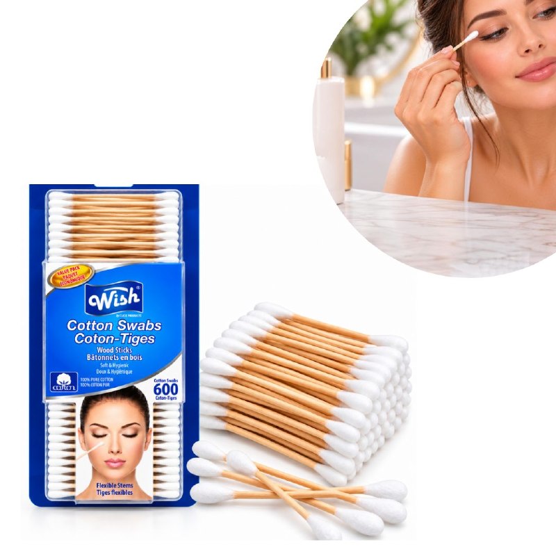 PAQUETE DE HISOPOS DE ALGODON SUAVE Y DELICADO PARA CUIDADO PERSONAL Y MAQUILLAJE WISH 600UND