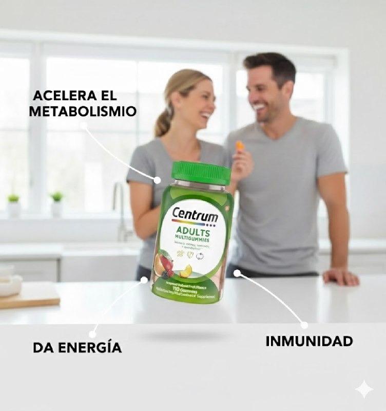 VITAMINAS EN GOMITAS PARA ADULTOS APOYA LA ENERGIA, INMUNIDAD Y METABOLISMO, SABOR A FRUTAS NATURALES CENTRUM 110UND