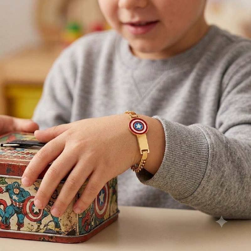 PULSERA DE ENCHAPE PARA NIÑO CON DISEÑO DE CAPITAN AMERICA 21CM