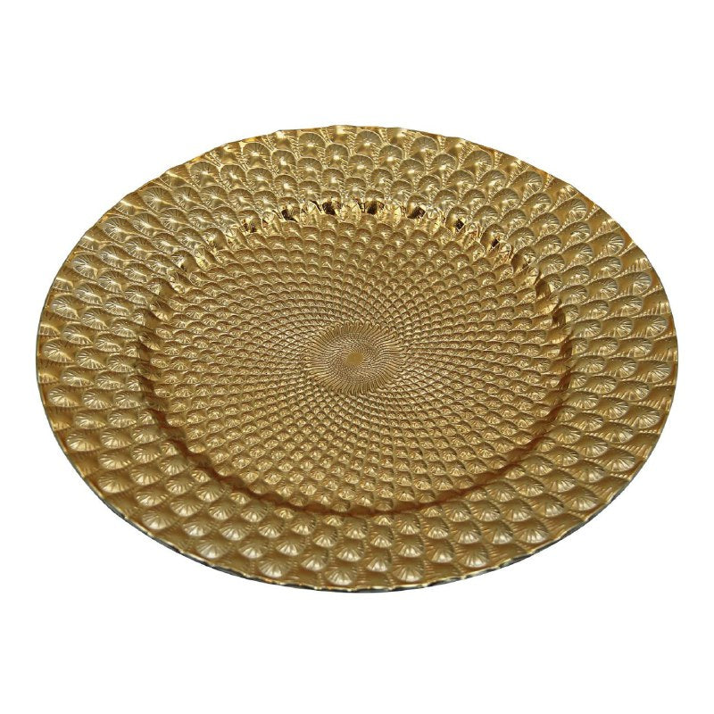 PLATO DE CARGA DECORATIVO NAVIDEÑO DORADO 32X32CM