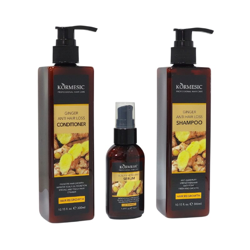 SET DE CUIDADO PARA EL CABELLO ANTICAIDA DE JENGIBRE 3PCS KORMESIC
