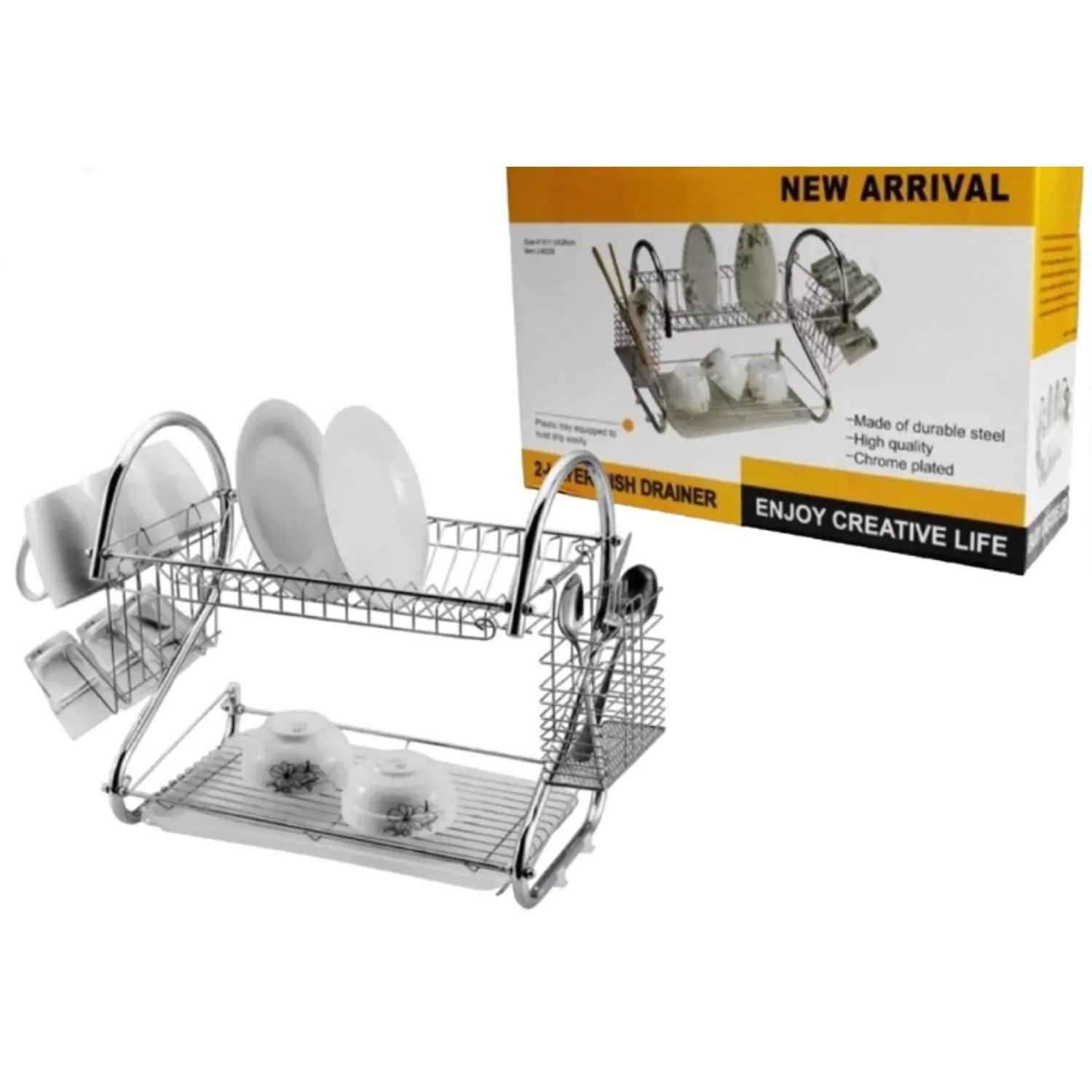 ESTANTE ORGANIZADOR ESCURRIDOR DE PLATOS DE 2 CAPAS, ESTANTES EXTRAIBLES, DRENAN EL AGUA FACIL DE MANTENER LIMPIOS Y ORDENADOS, GALVANIZADO ESTRUCTURA FUERTE NEW ARRIVAL 36X11.5X24CM