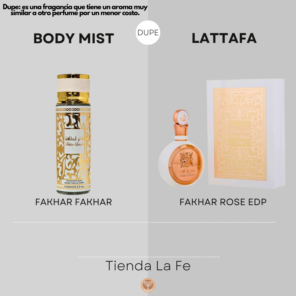 SPRAY PERFUMADO CONCENTRADO FAKHAR FAKHAR LATTAFA 250ML (M)(DUPE DE LATTAFA FAKHAR ROSE EDP 100ML)