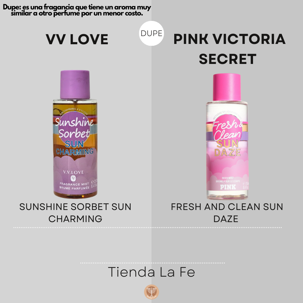 SPLASH VV LOVE SUNSHINE SORBET SUN CHARMING 250ML (M) (DUPE DE VICTORIAS SECRET PINK SPLASH FRESH AND CLEAN SUN DAZE 236ML)