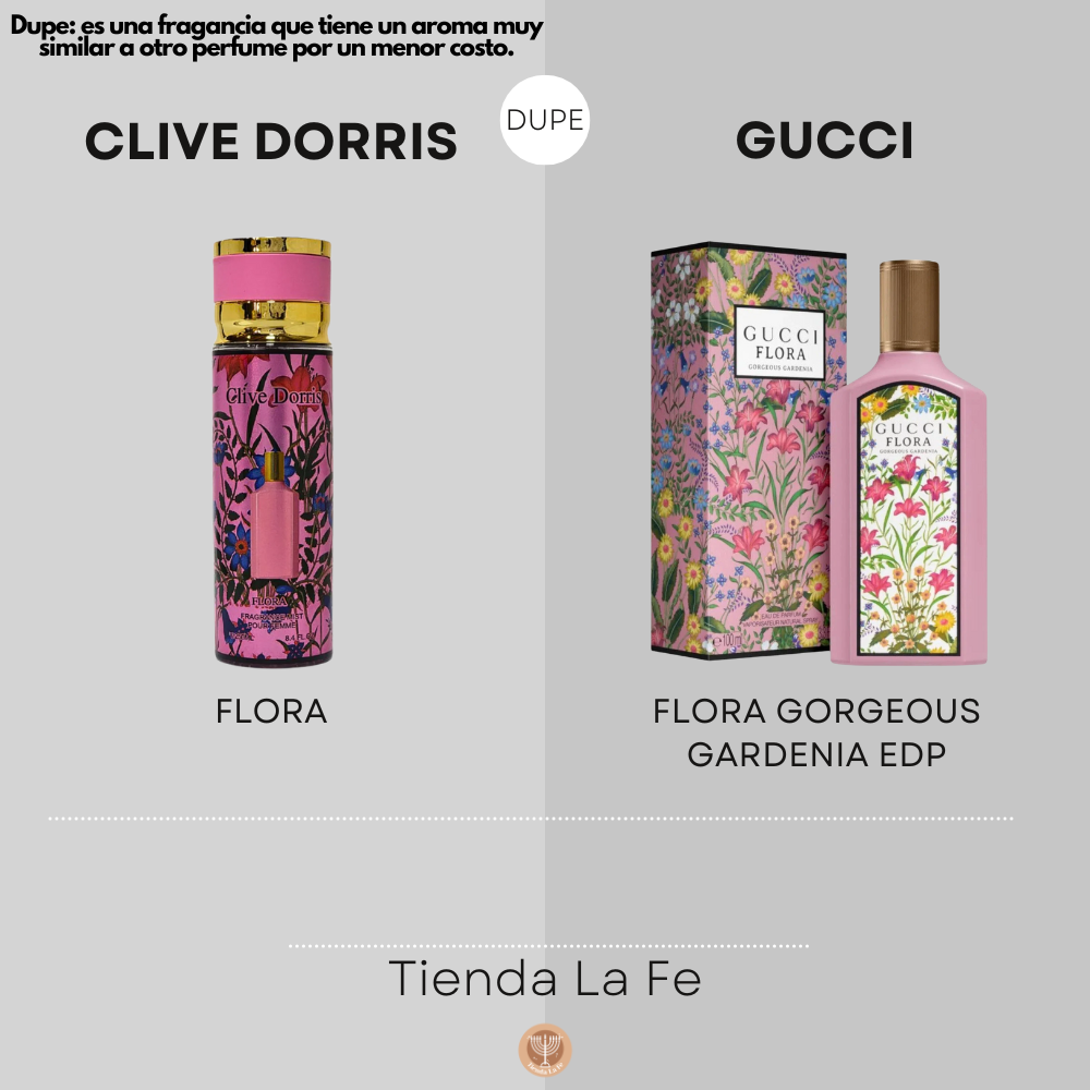 SPRAY PERFUMADO CONCENTRADO CLIVE DORRIS FLORA 250ML (M)(DUPE DE GUCCI FLORA GORGEOUS GARDENIA EDP 100 ML)