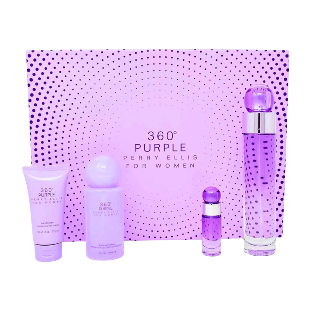 SET PERRY ELLIS 360 PURPLE FOR WOMEN EDP 100ML, EDP 7.5ML, BODY MIST 118ML, SHOWER GEL 90ML (M)