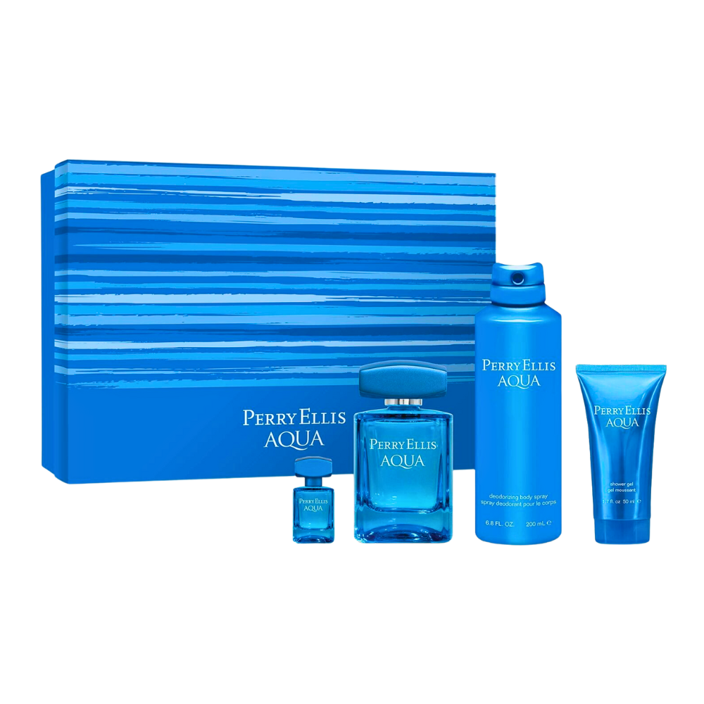 SET PERRY ELLIS AQUA EDT 100ML, EDT 7.5ML, SHOWER GEL 50ML, BODY SPRAY 170G (H)