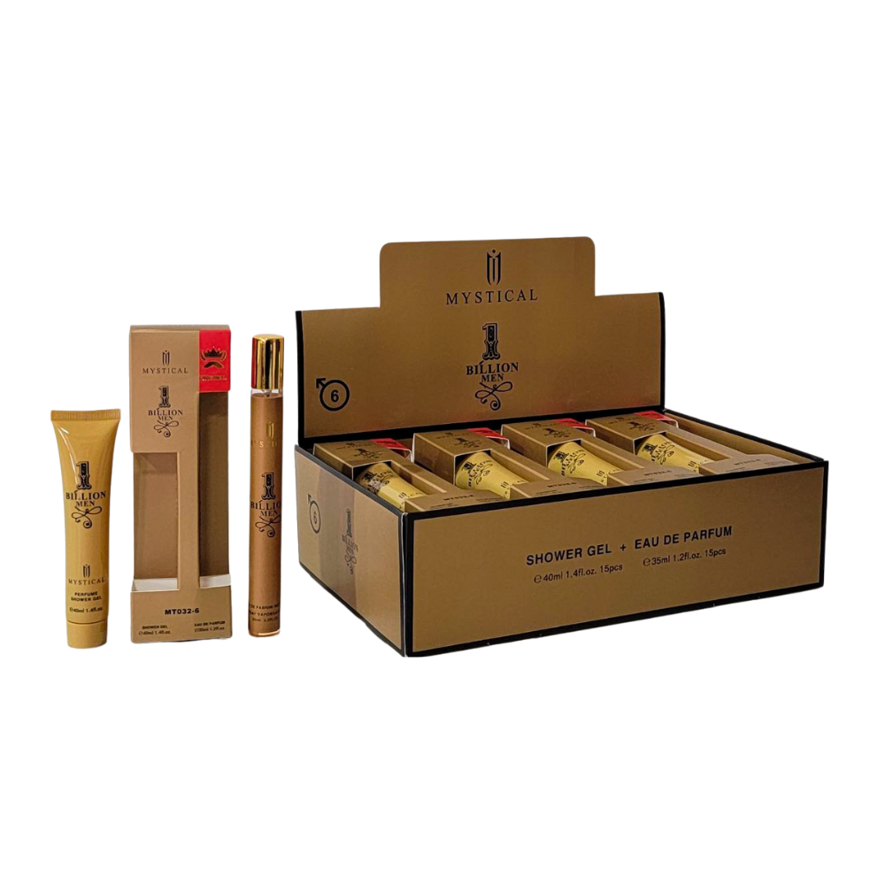 SET PERFUME EN TUBO PARA HOMBRE MYSTICAL 1 BILLION MEN 6 EDP 35ML, SHOWER GEL 40ML (H)