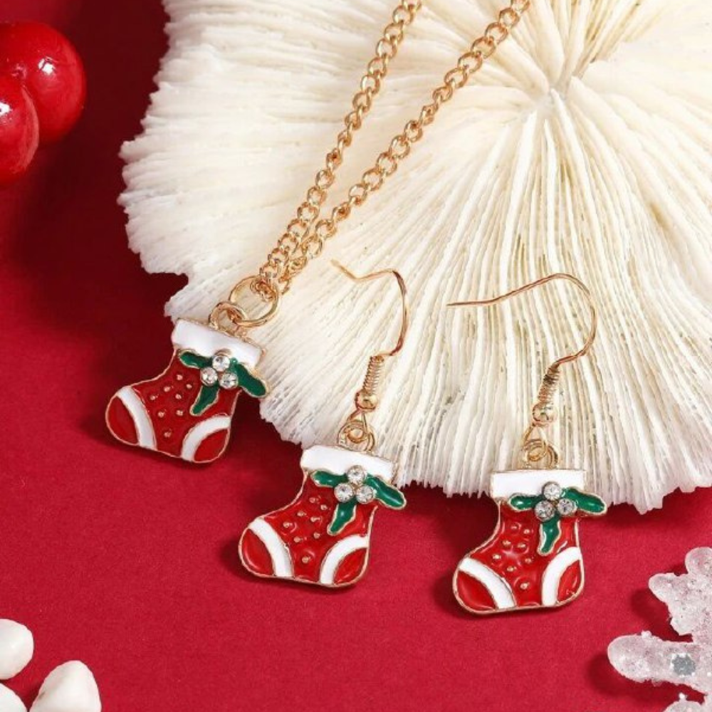SET DE ENCHAPE NAVIDEÑO ARITO 4CM CADENA 46CM