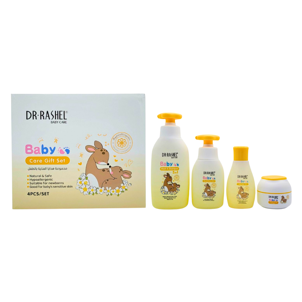 SET DE REGALO PARA EL CUIDADO DEL BEBE NATURAL 4UND,SHAMPOO 300ML.ACEITE 100ML,LOCION 160ML,CREMA DR RASHEL BABY CARE 50G