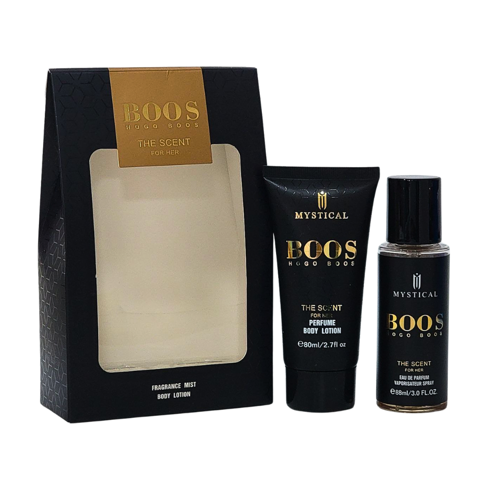 SET DE SPLASH PARA DAMA MYSTICAL HOGO BOOS THE SCENT FOR HER SPLASH 88ML, BODY LOTION 80ML (M)