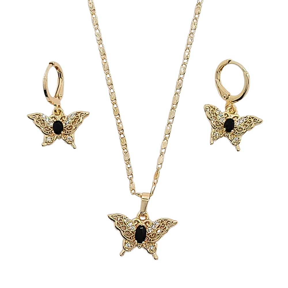 SET DE ENCHAPE CON FORMA DE MARIPOSA CIRCON NEGRO