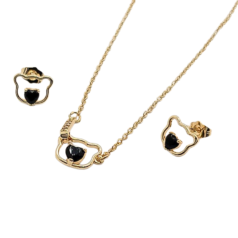 SET DE ENCHAPE PARA DAMA FORMA GATO CORAZON CIRCON NEGRO