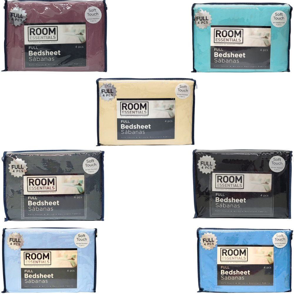 JUEGO DE SABANA CAMERA FULL DE 4 PIEZAS ROOM ESSENTIALS DESIGNED BY BARBARA HOMES 7 COLORES