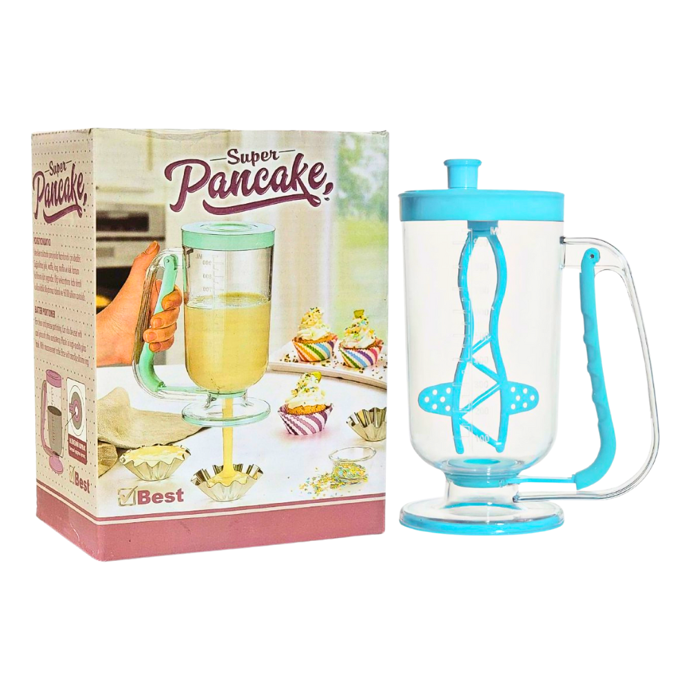 RECIPIENTE DISPENSADOR DE MASA DE PANQUEQUES MEDIDOR Y MEZCLADOR ANTIDESLIZANTE SUPER PANCAKE