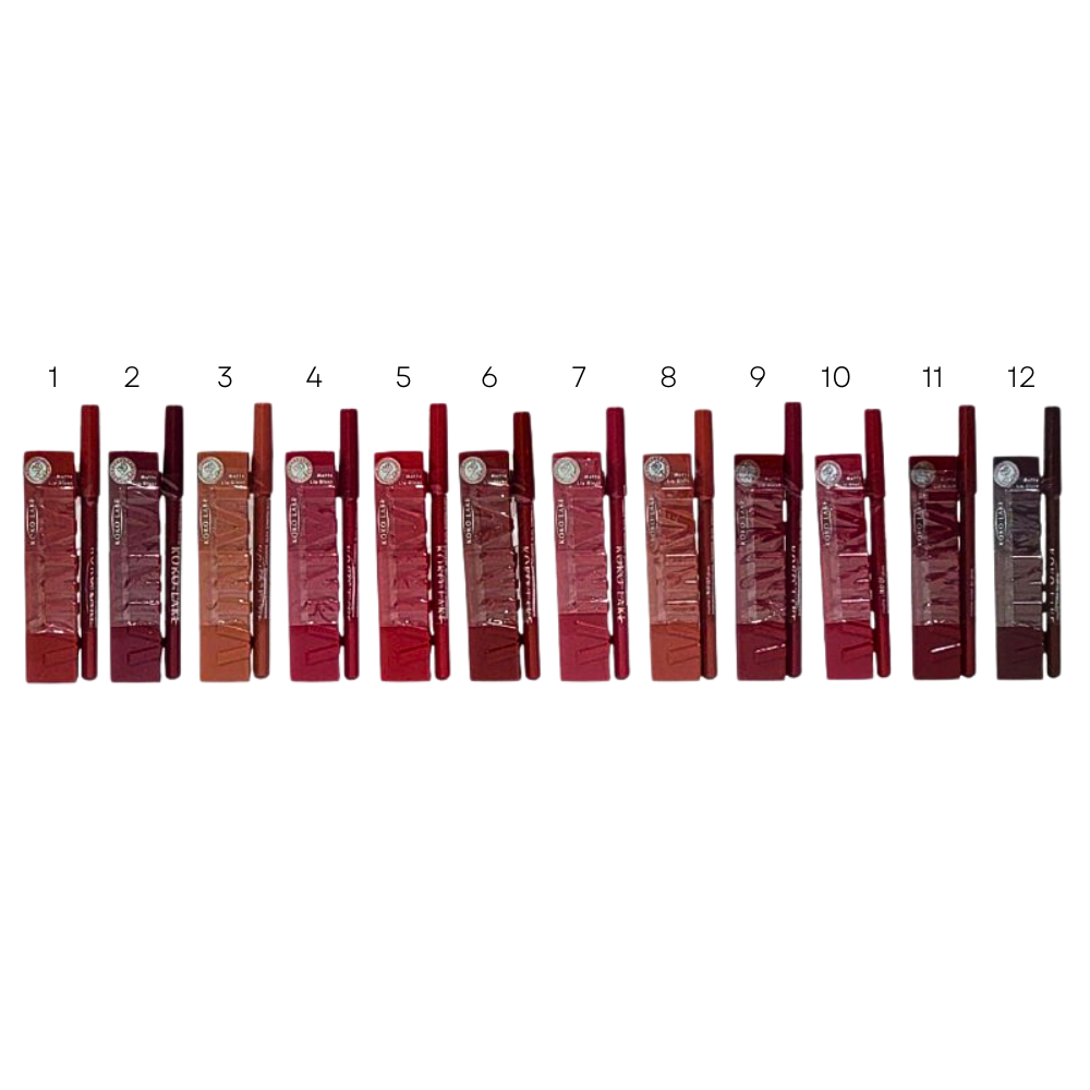 BRILLO LABIAL Y DELINEADOR DE LABIOS 2 EN 1,DUPE MAYBELLINE VINYL INK IRRESISTIBLES, IMPERMEABLE NO GRASO MATTE 12 TONOS, KOKO LAKE