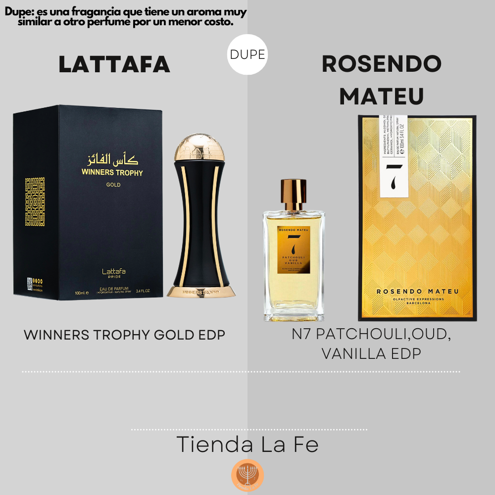 LATTAFA WINNERS TROPHY GOLD EDP 100ML (U) (DUPE ROSENDO MATEU OLFACTIVE EXPRESSIONS N7 PATCHOULI,OUD, VANILLA EDP)