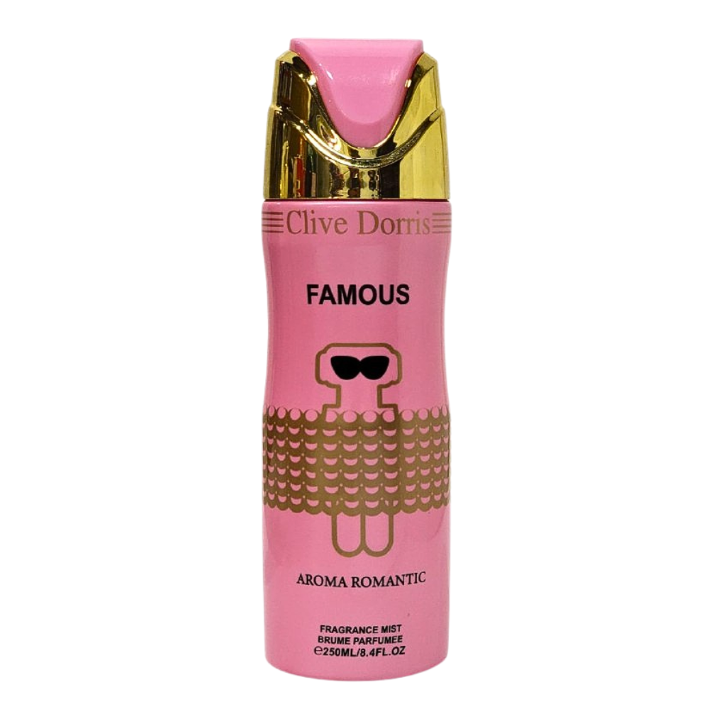 SPRAY PERFUMADO CONCENTRADO FAMOUS AROMA ROMANTIC CLIVE DORRIS 250ML (M)(DUPE DE PACO RABANNE FAME BLOOMING PINK EDP 100 ML)