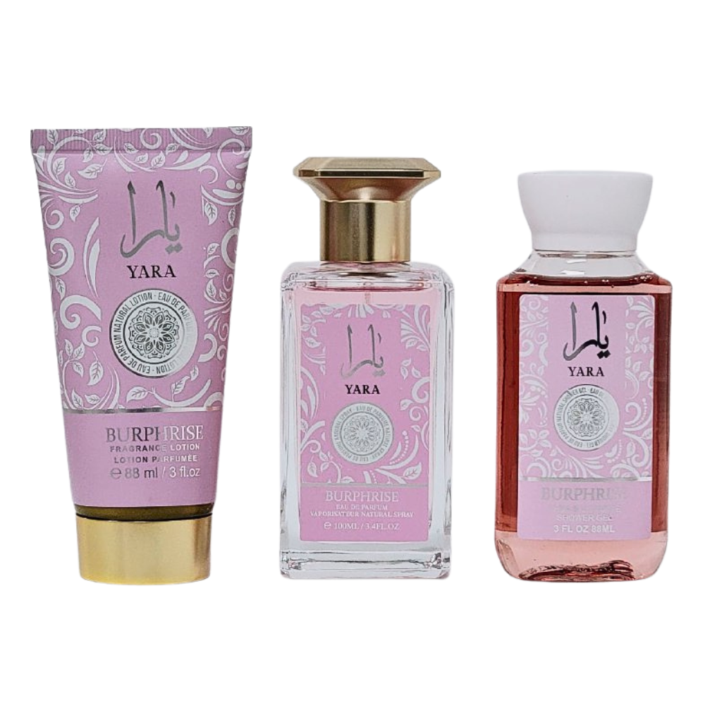 SET BURPHRISE YARA EDP 100ML, SHOWER GEL 88ML, BODY LOTION 88ML (M)