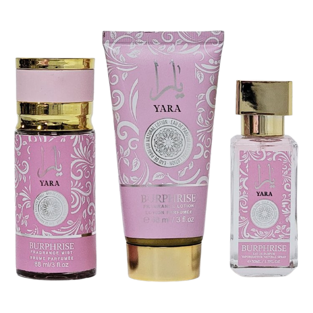 SET BURPHRISE YARA EDP 50ML, SPLASH 75ML, BODY LOTION 88ML (M)