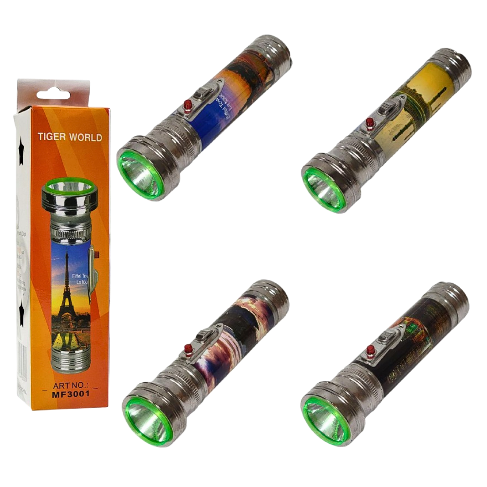 LUZ LED LINTERNA FOCO PORTATIL DE MANO DE METAL 4 COLORES TIGER WORLD