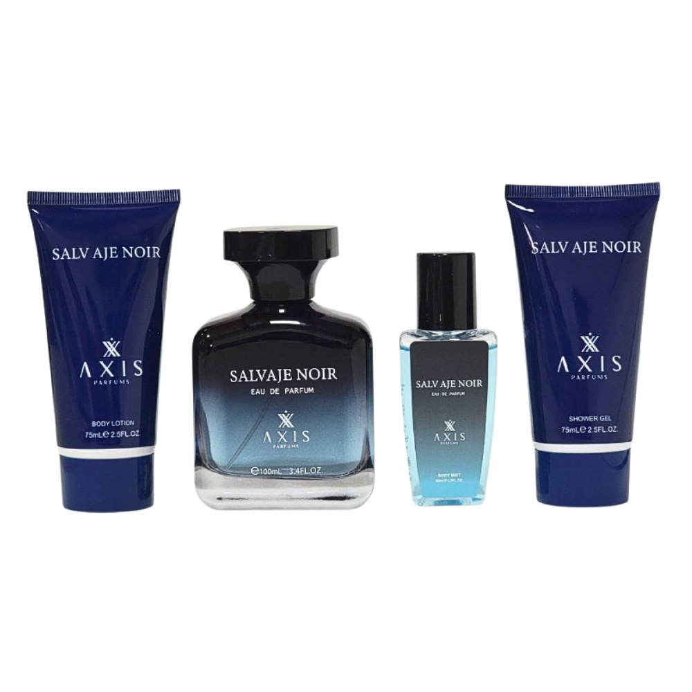 SET SALVAJE NOIR AXIS PERFUMS EDP 100ML, BODY LOTION 75ML, SPLASH 50ML, SHOWER GEL 75ML (H) (AROMA SIMILAR DIOR SAUVAGE)