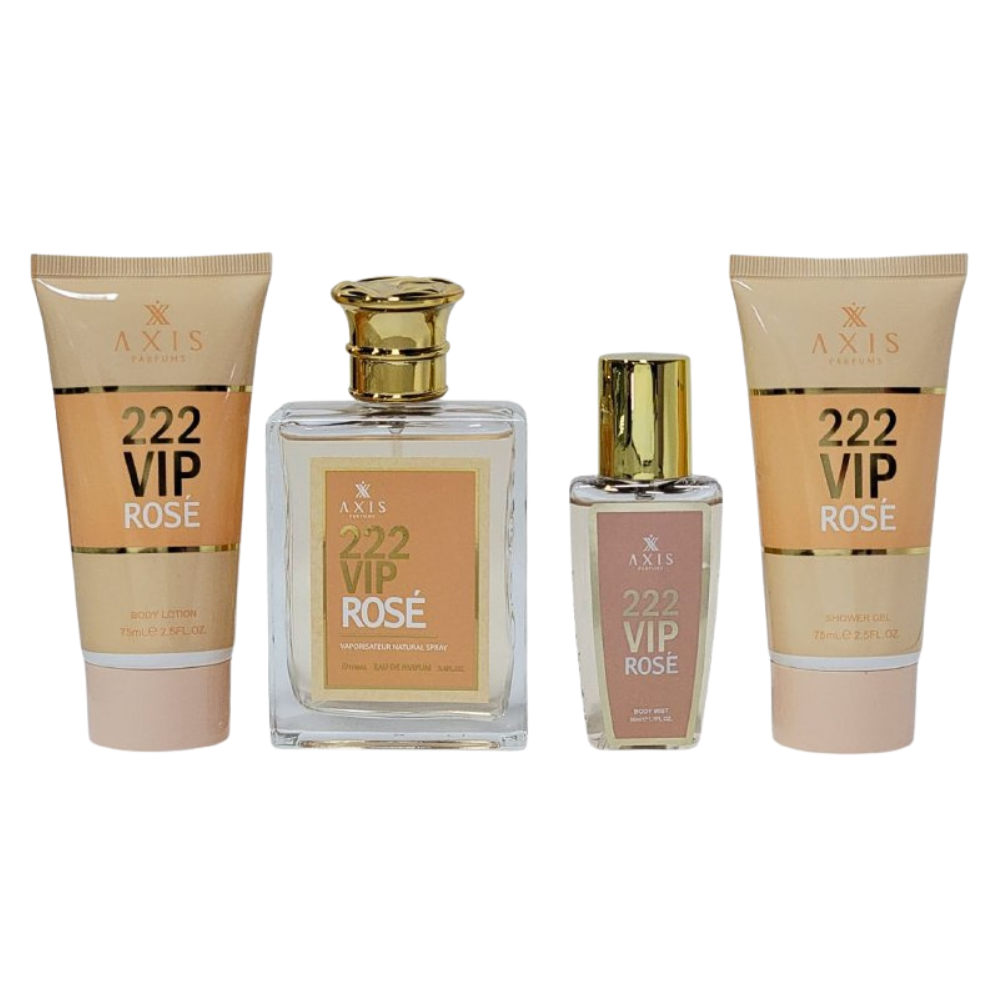 SET 222VIP ROSE AXIS PARFUMS EDP 100ML, BODY LOTION 75ML, SPLASH 50ML, SHOWER GEL 75ML (M) (AROMA SIMILAR CAROLINA HERRERA 212 VIP ROSE)