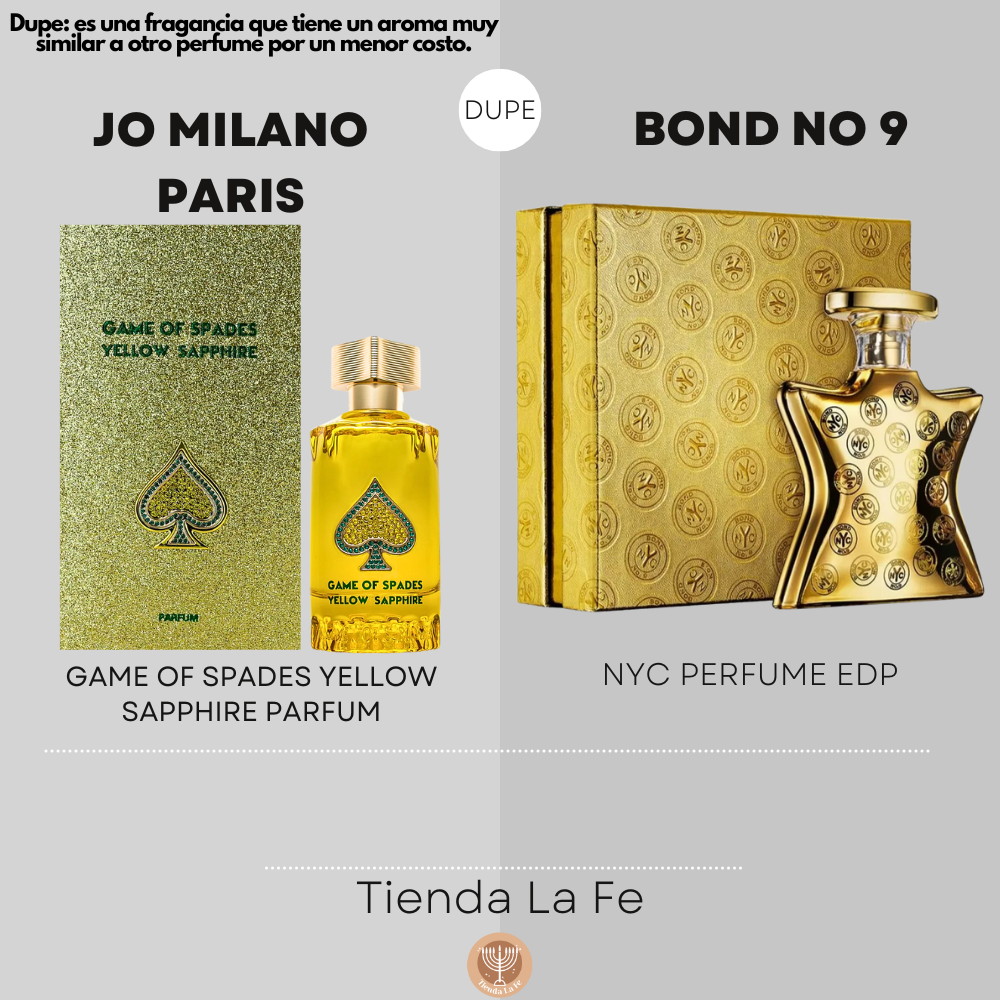 JO MILANO PARIS GAME OF SPADES YELLOW SAPPHIRE PARFUM 90ML (U) (DUPE BOND NO 9 NYC PERFUME EDP)