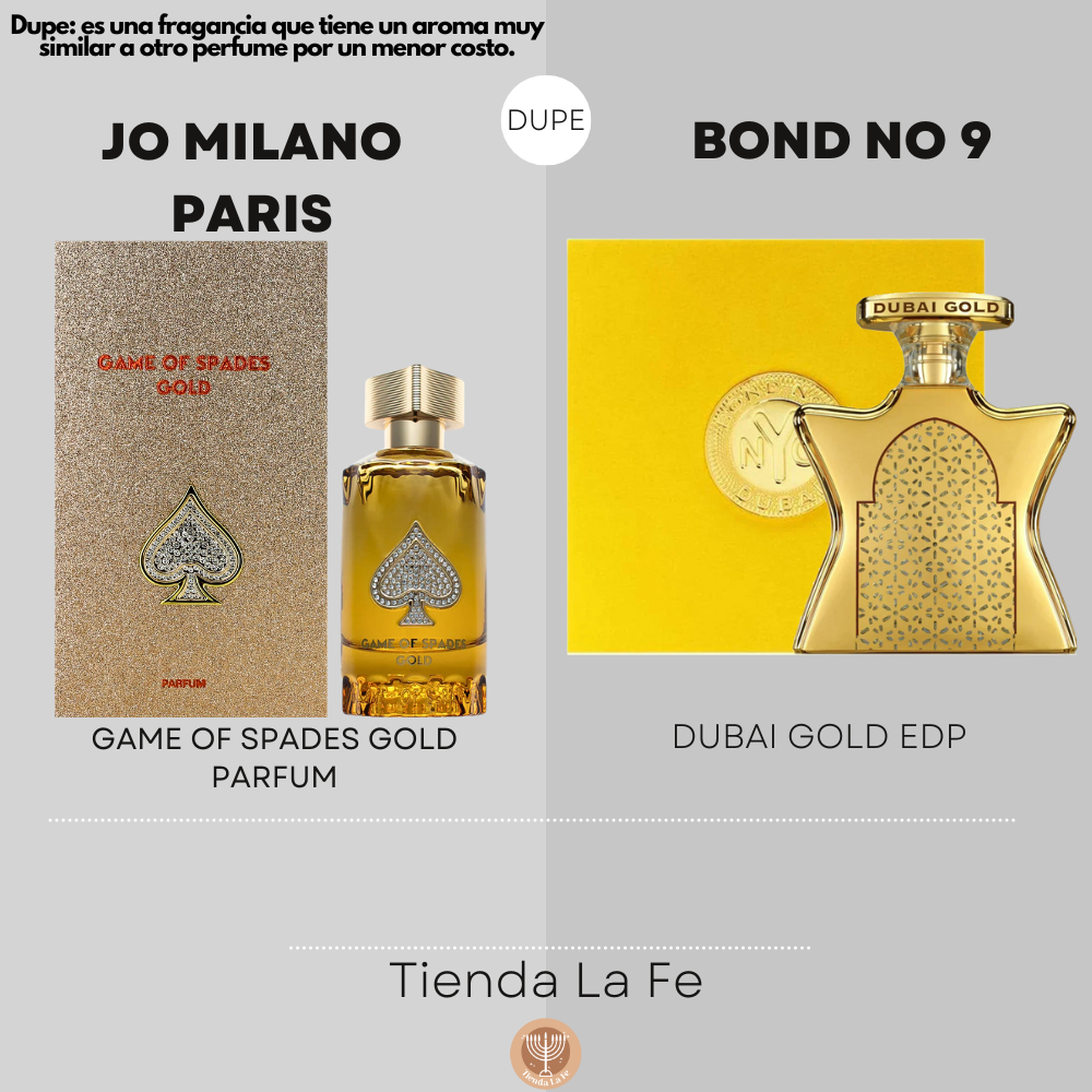 JO MILANO PARIS GAME OF SPADES GOLD PARFUM 90ML (U) (DUPE BOND NO 9 DUBAI GOLD EDP)