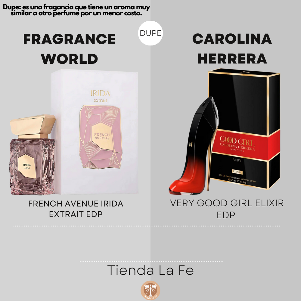 FRAGRANCE WORLD FRENCH AVENUE IRIDA EXTRAIT EDP 100ML (M) (DUPE CAROLINA HERRERA VERY GOOD GIRL ELIXIR EDP)