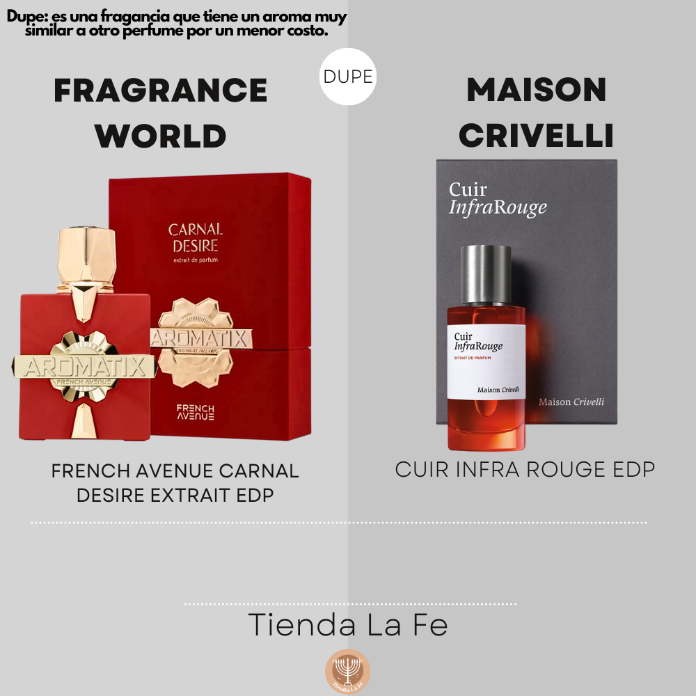 FRAGRANCE WORLD FRENCH AVENUE AROMATIX CARNAL DESIRE EXTRAIT DE PARFUM 100ML (U) (DUPE MAISON CRIVELLI CUIR INFRA ROUGE EDP)