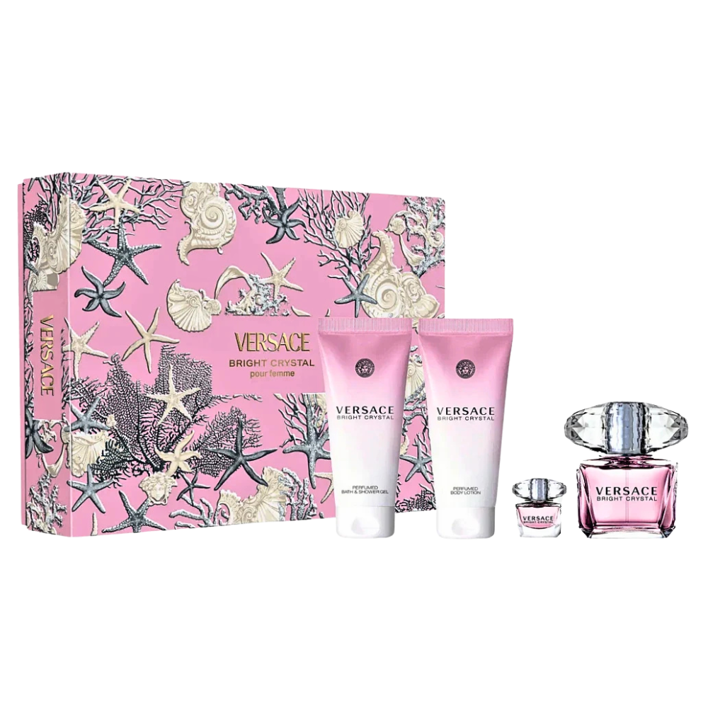 SET VERSACE BRIGHT CRYSTAL EDT 90ML, MINI EDT 5ML, SHOWER GEL 100ML, BODY LOTION 100ML (M)