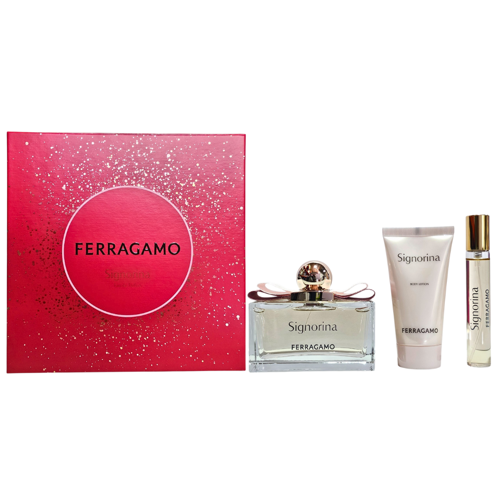 SET SALVATORE FERRAGAMO SIGNORINA EDP 100ML, EDP 15ML, BODY LOTION 50ML (M)