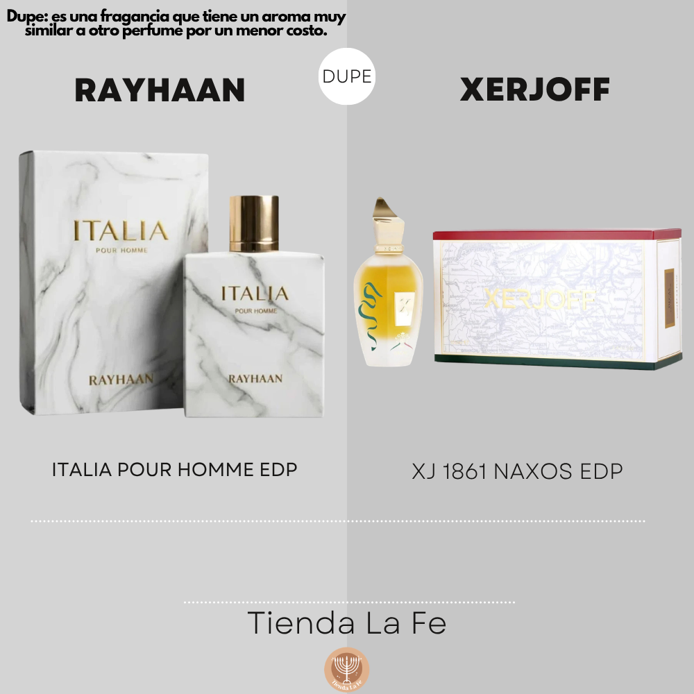 RAYHAAN ITALIA POUR HOMME EDP 100ML (H) (DUPE XERJOFF XJ 1861 NAXOS EDP)