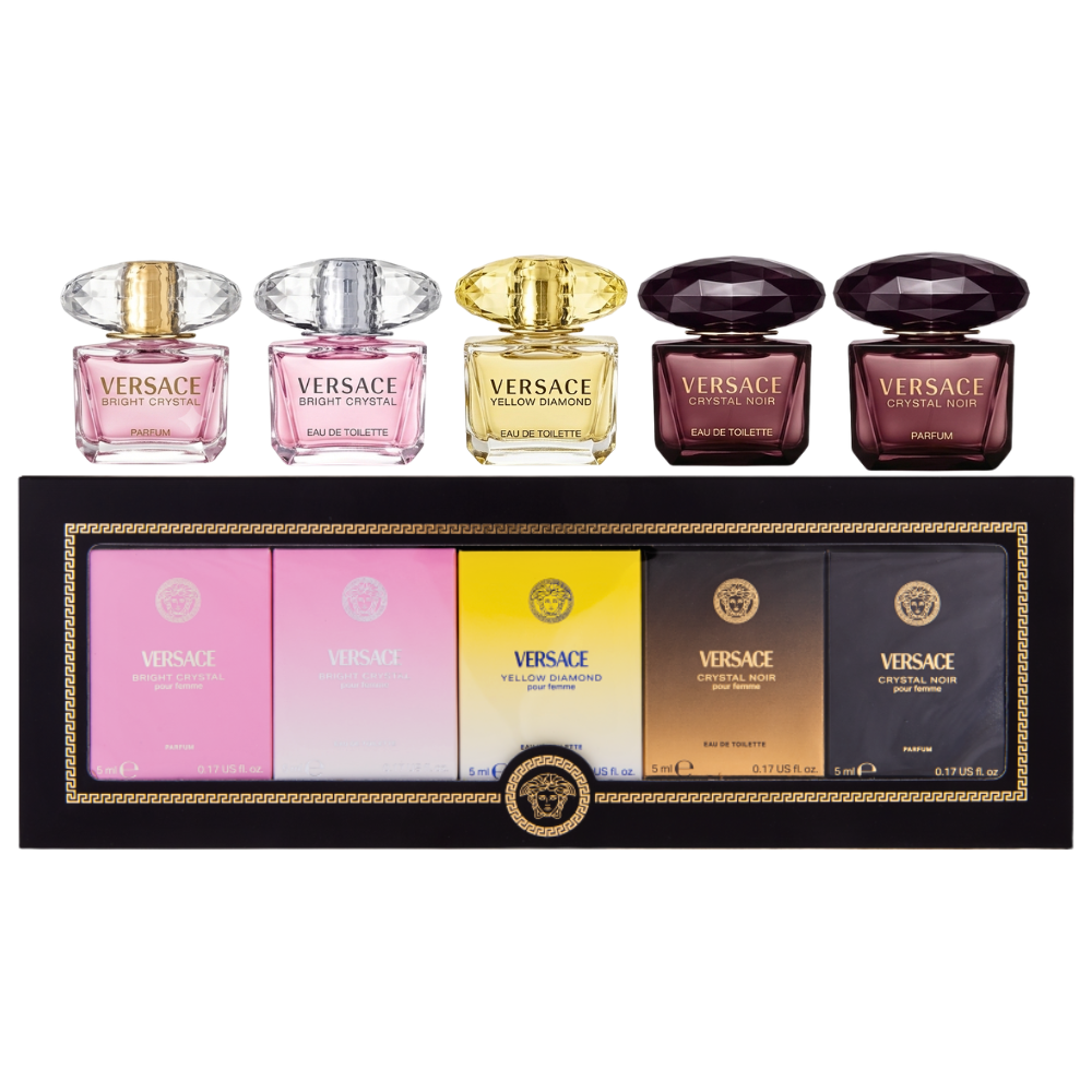 SET VERSACE MINIATURES COLLECTION POUR FEMME EDT 5MLX3, PARFUM 5MLX2 (M)