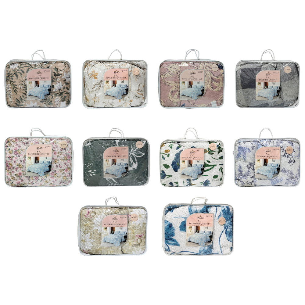 JUEGO DE EDREDON REVERSIBLE DE TAMAÑO QUEEN DE 5PCS BENELI HOME