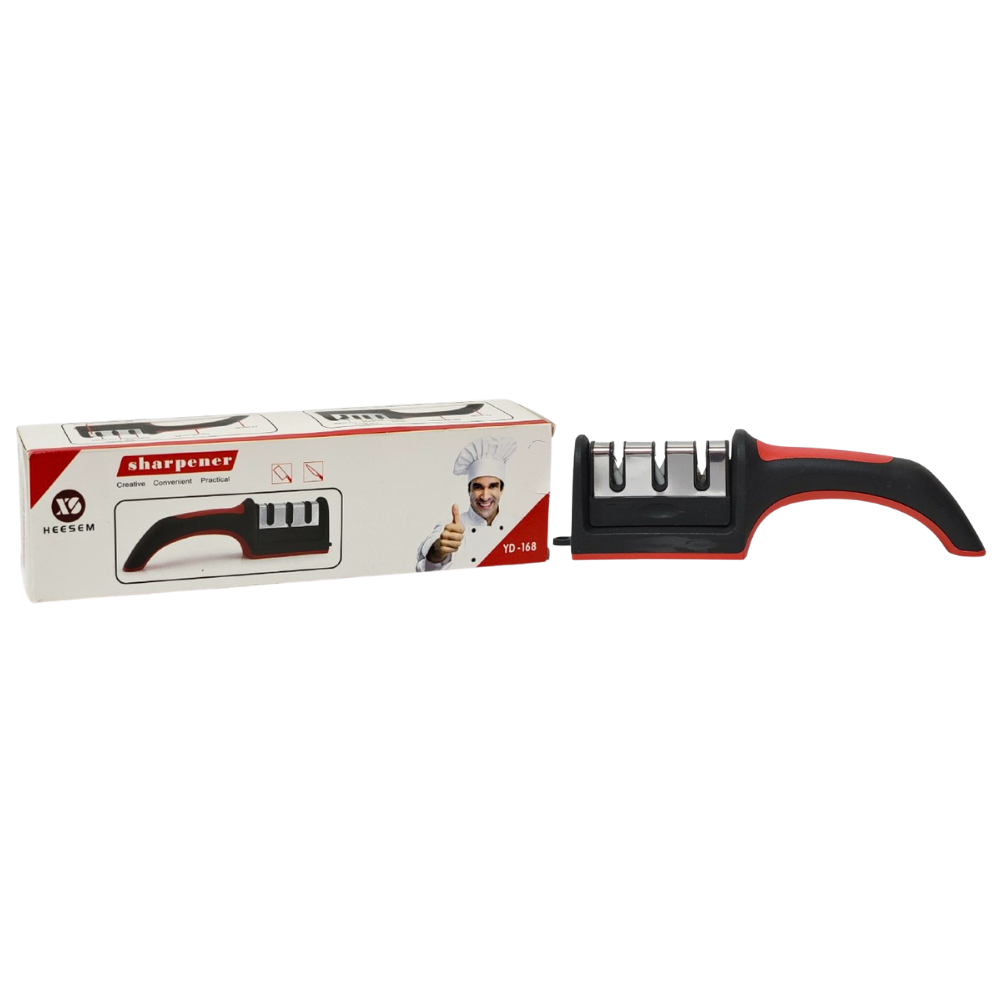 AFILADOR MANUAL DE CUCHILLOS DE 3 PASOS DE AFILADO CON MANGO ERGONOMICO HEESEM 20CM
