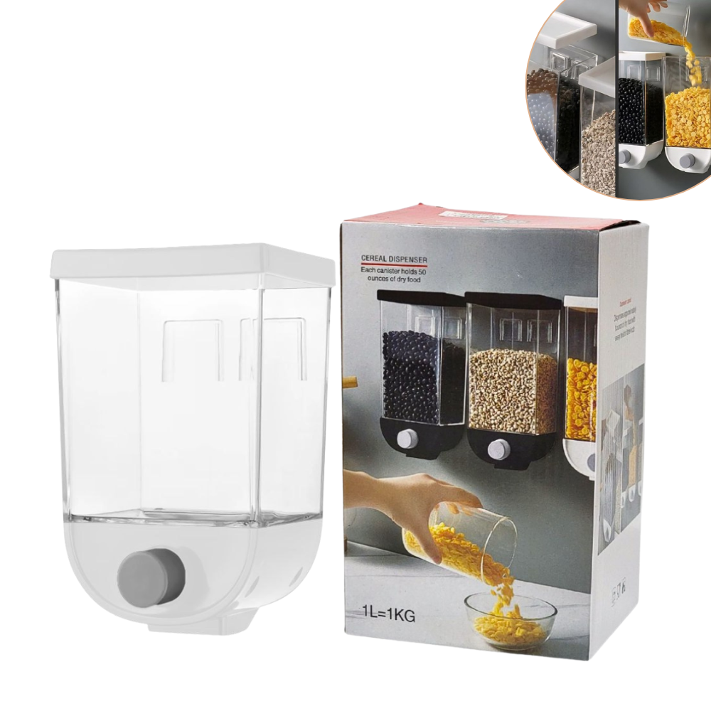 RECIPIENTE DISPENSADOR ALMACENADOR DE ALIMENTOS SECOS CON CAPACIDAD DE 1KG